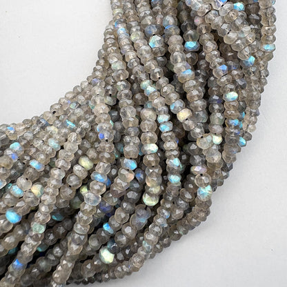Natural labradorite faceted rondelle beads with blue fire