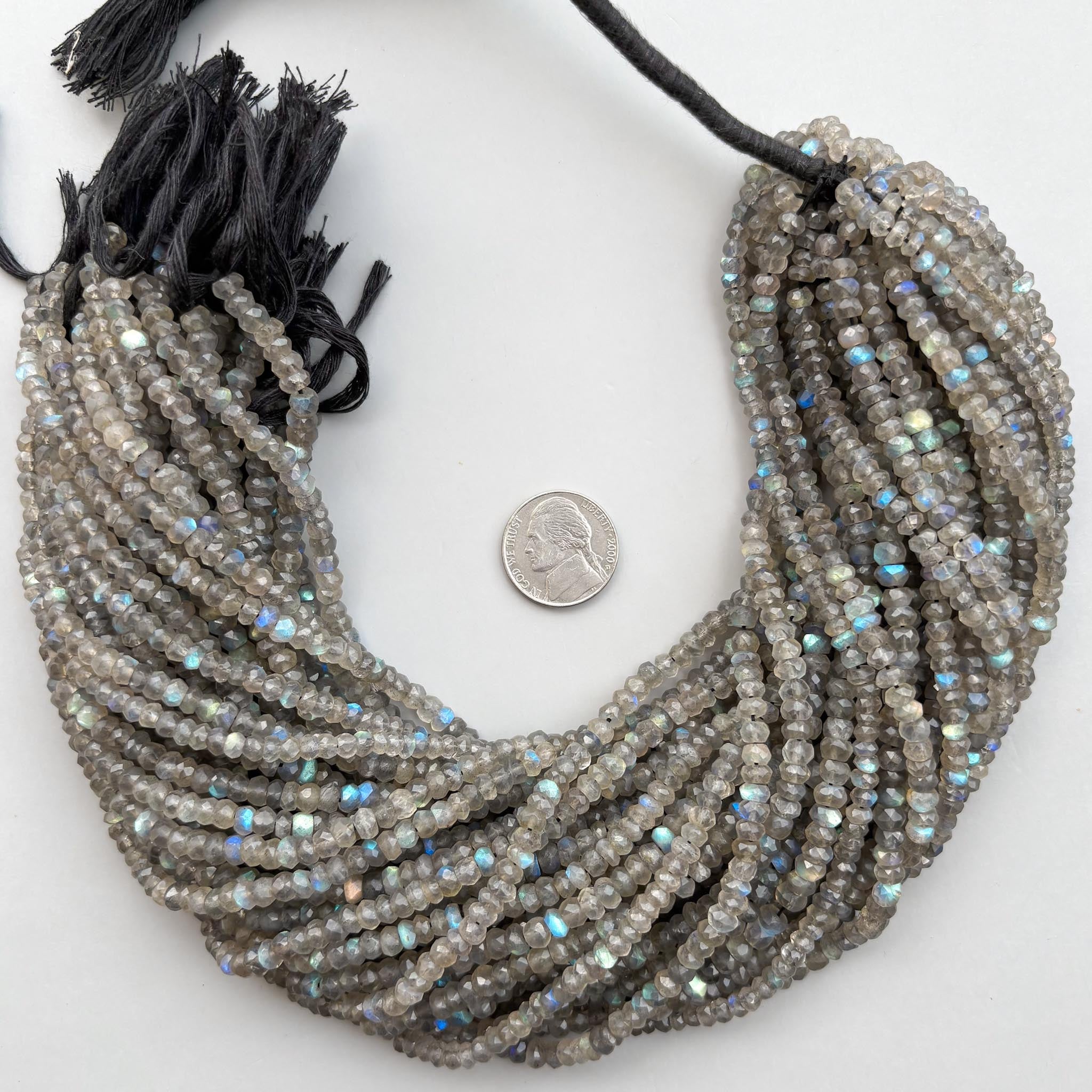Natural labradorite rondelle beads with blue flash for jewelry making