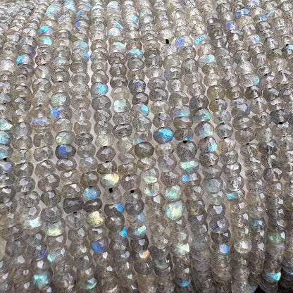 Natural labradorite rondelle beads with blue flash for jewelry making