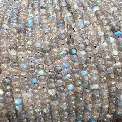 5mm natural labradorite faceted rondelle gemstone beads