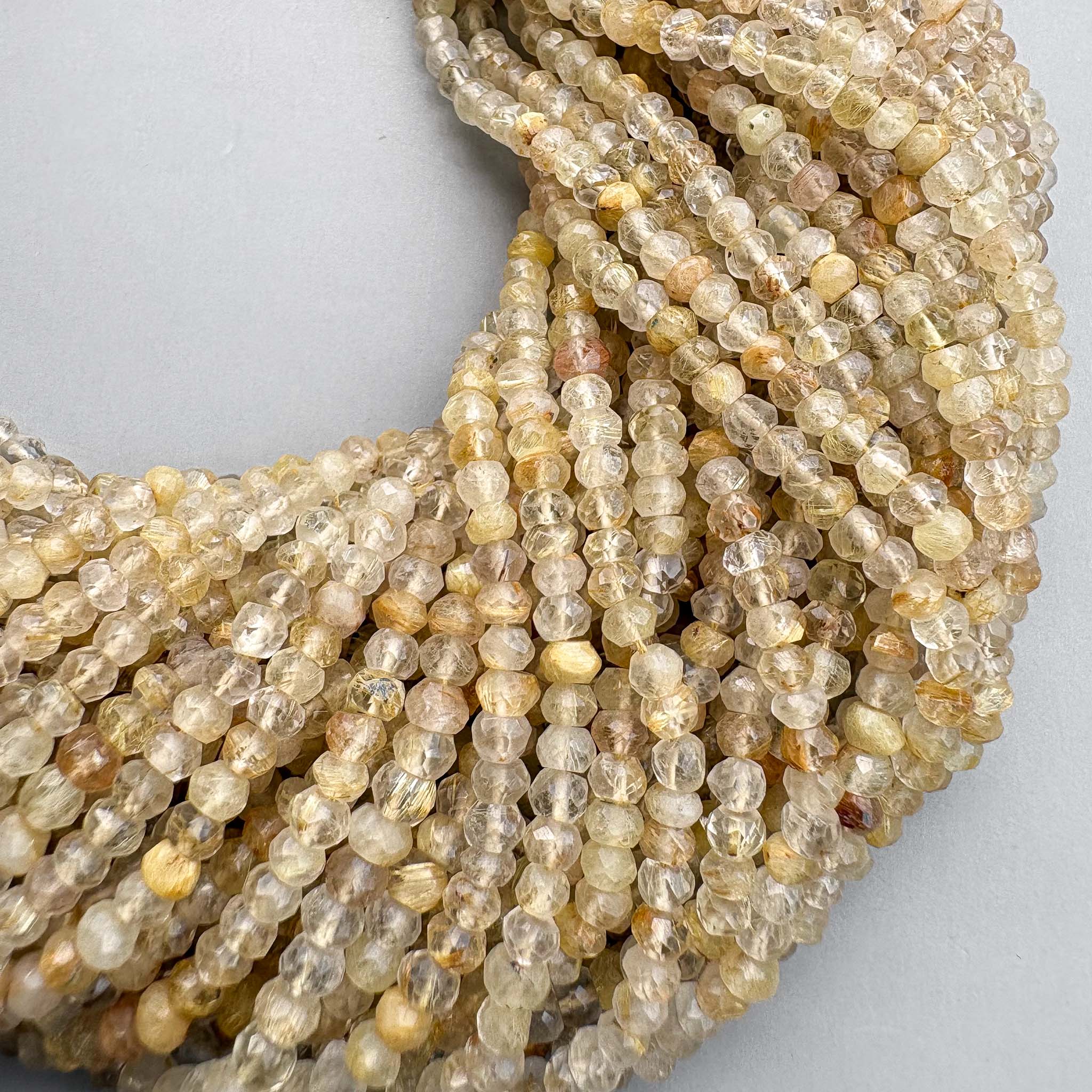 Natural golden rutile quartz faceted rondelle beads 4mm