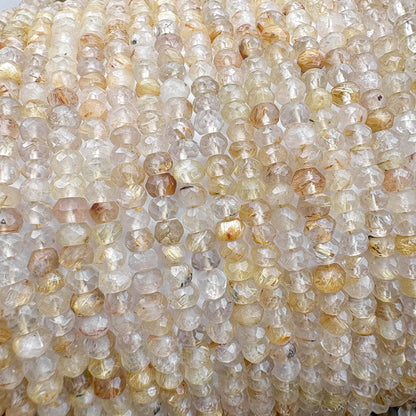 Natural rutile quartz faceted rondelle gemstone bead strand