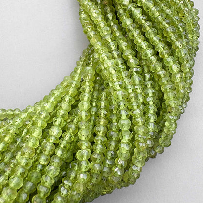 Natural peridot 3.5–4mm faceted beads on a 13-inch strand