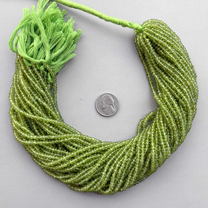 Hand cut natural peridot faceted rondelle gemstone beads