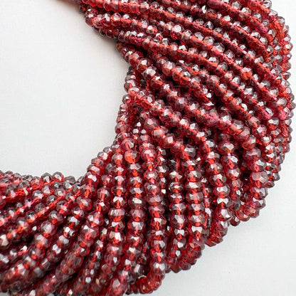 Natural Red Garnet Faceted Rondelle Beads 3.5–4mm – 13″ Hand Cut Semi-Precious Gemstone Beads Strand