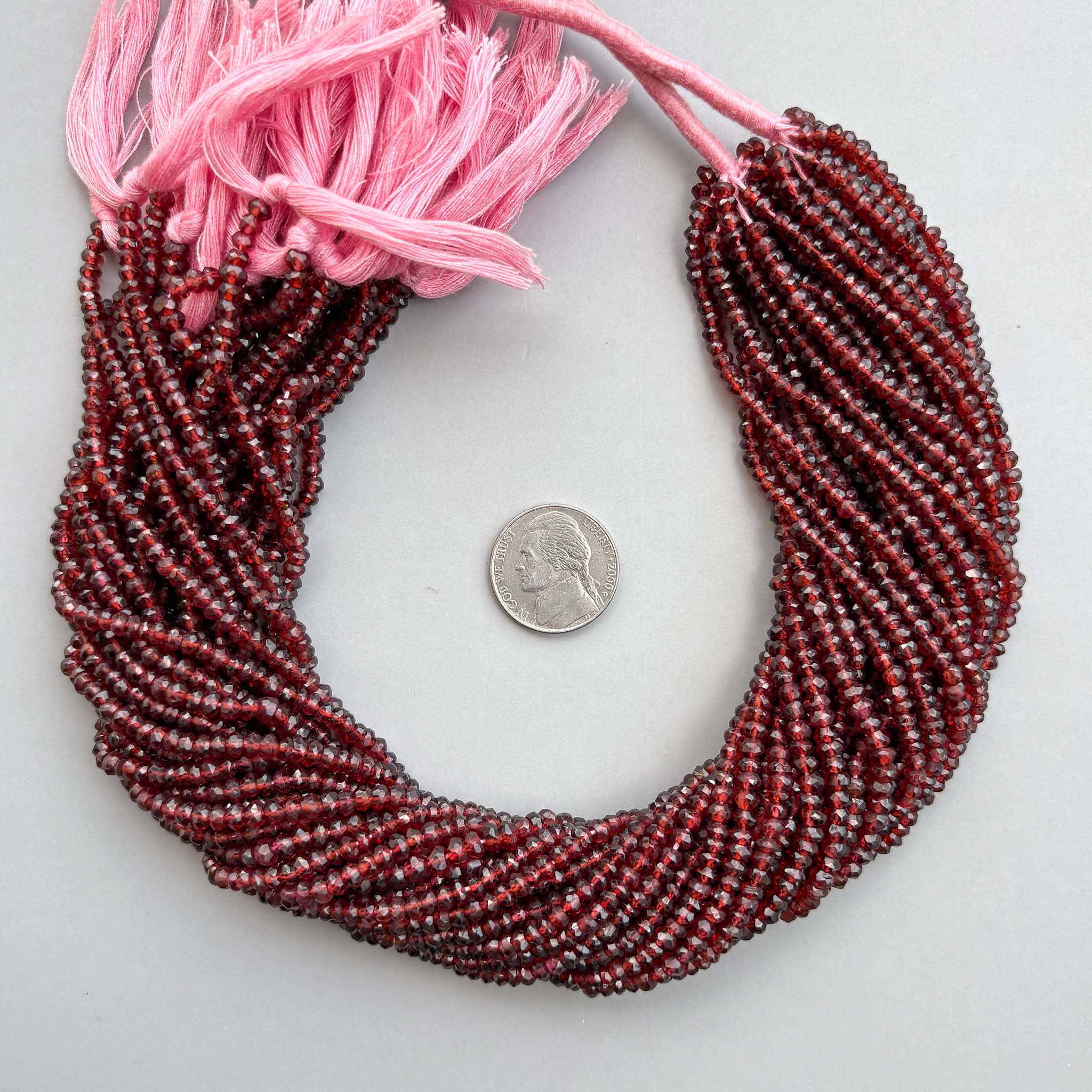 Natural Red Garnet Faceted Rondelle Beads 3.5–4mm – 13″ Hand Cut Semi-Precious Gemstone Beads Strand