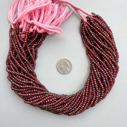 Natural Red Garnet Faceted Rondelle Beads 3.5–4mm – 13″ Hand Cut Semi-Precious Gemstone Beads Strand