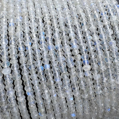 Natural rainbow moonstone faceted rondelle beads 3.5–4mm