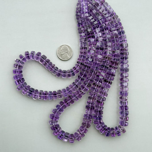 Natural Amethyst Faceted Bolt Shape Beads 7–12mm – 16″ Semi Precious Gemstone Hexagon Bolt Beads Strand