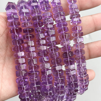 Natural Amethyst Faceted Bolt Shape Beads 7–12mm – 16″ Semi Precious Gemstone Hexagon Bolt Beads Strand