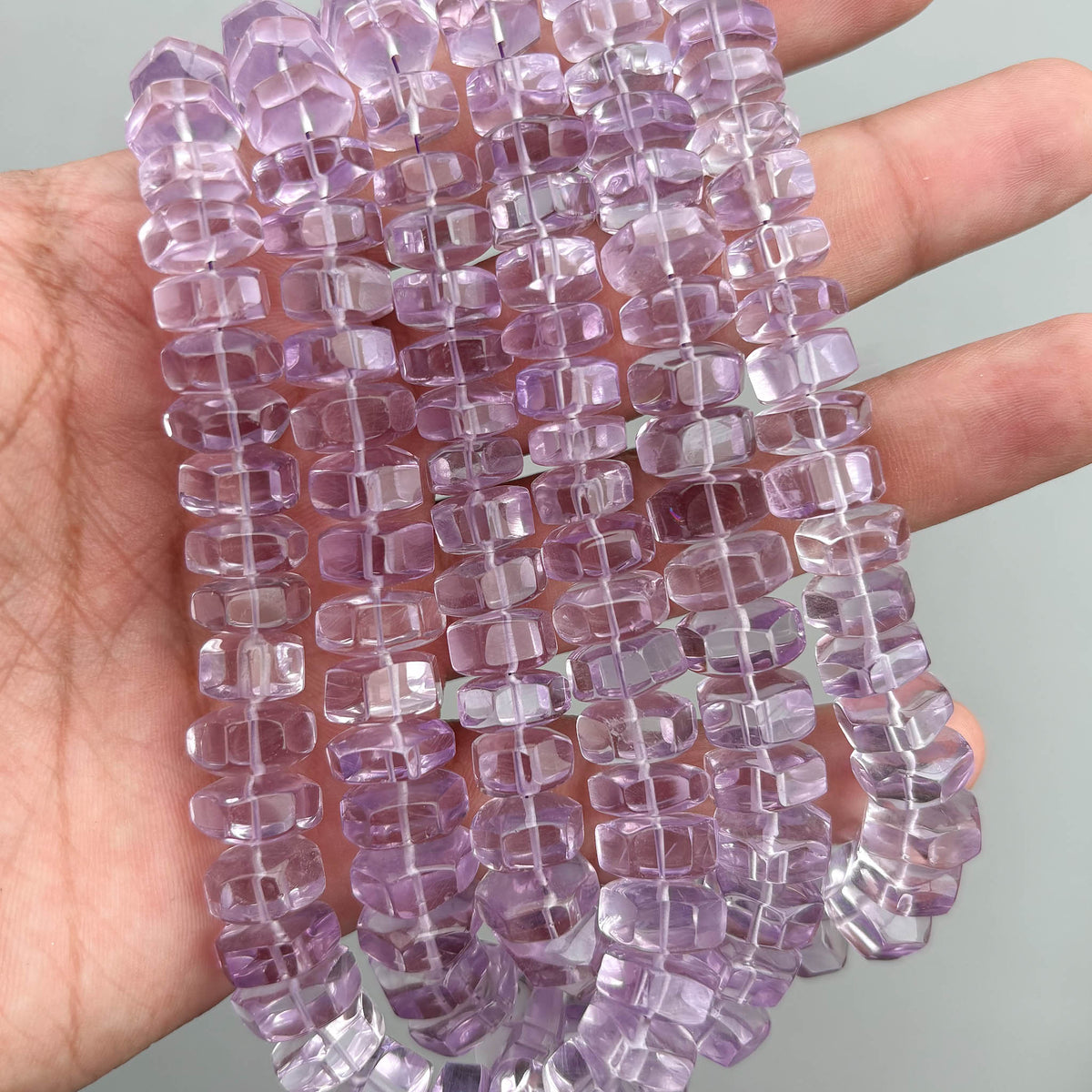 Natural purple pink amethyst bolt beads on a 16-inch strand