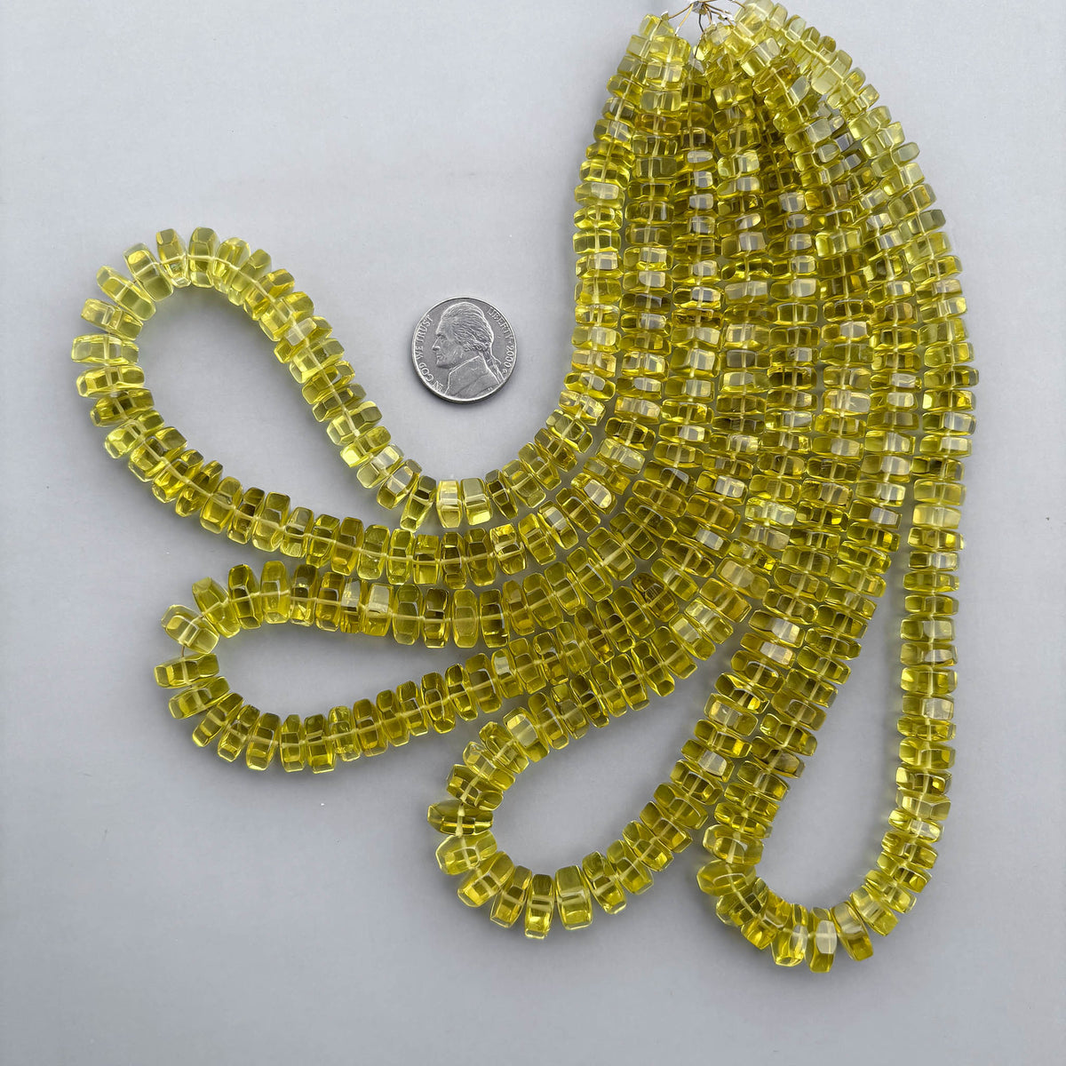 Natural Lemon Quartz Faceted Bolt Shape Beads 8–11mm – 16″ Semi Precious Gemstone Hexagon Bolt Beads Strand