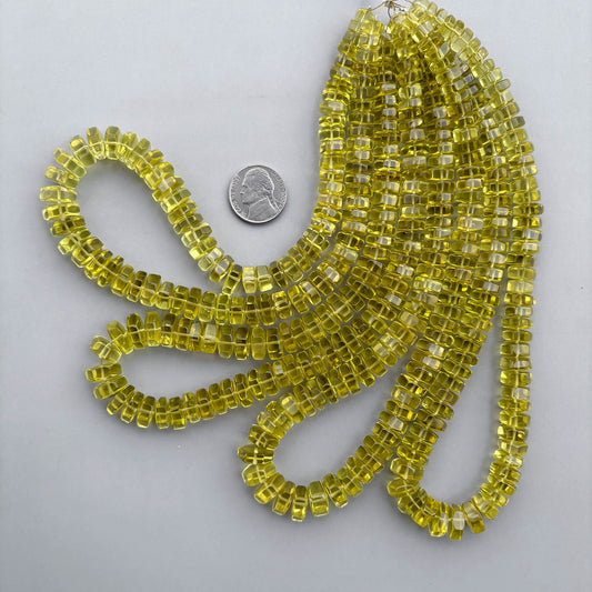 Natural Lemon Quartz Faceted Bolt Shape Beads 8–11mm – 16″ Semi Precious Gemstone Hexagon Bolt Beads Strand