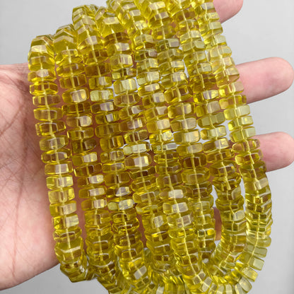 Natural Lemon Quartz Faceted Bolt Shape Beads 8–11mm – 16″ Semi Precious Gemstone Hexagon Bolt Beads Strand