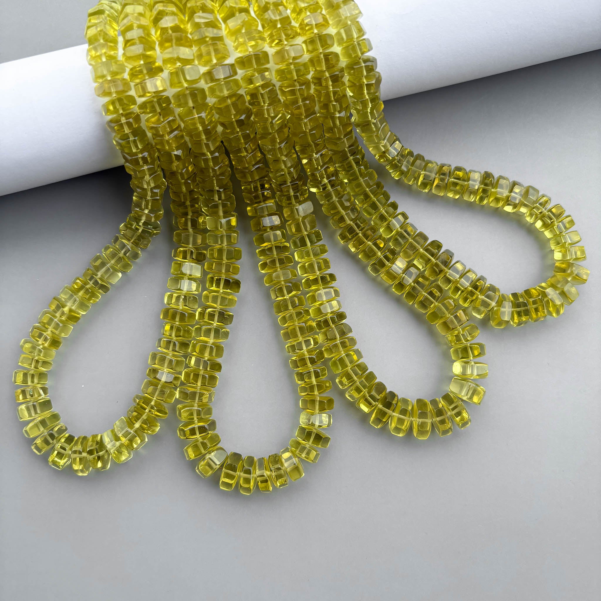 Natural Lemon Quartz Faceted Bolt Shape Beads 8–11mm – 16″ Semi Precious Gemstone Hexagon Bolt Beads Strand