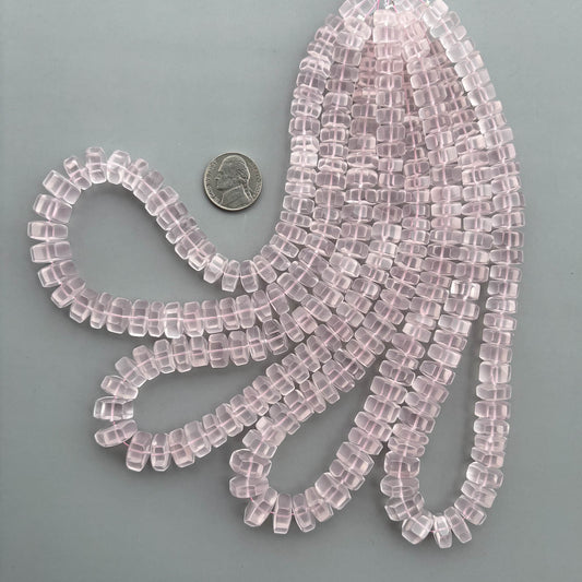 natural rose quartz faceted bolt shape fancy hexagon beads strand